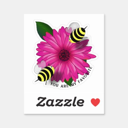 Bees Lunch Date on Pink Flower Sticker