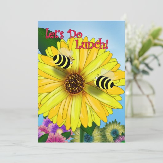 Bee's Lunch Date on Yellow Flower (Standing Front)