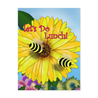 Bee's Lunch Date on Yellow Flower Postcard