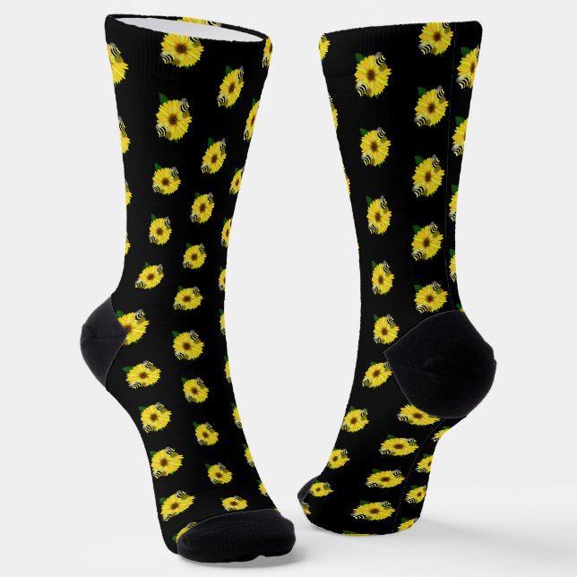Bee's Lunch Date on Yellow Flower Socks (Angled)