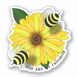Bee's Lunch Date on Yellow Flower Sticker