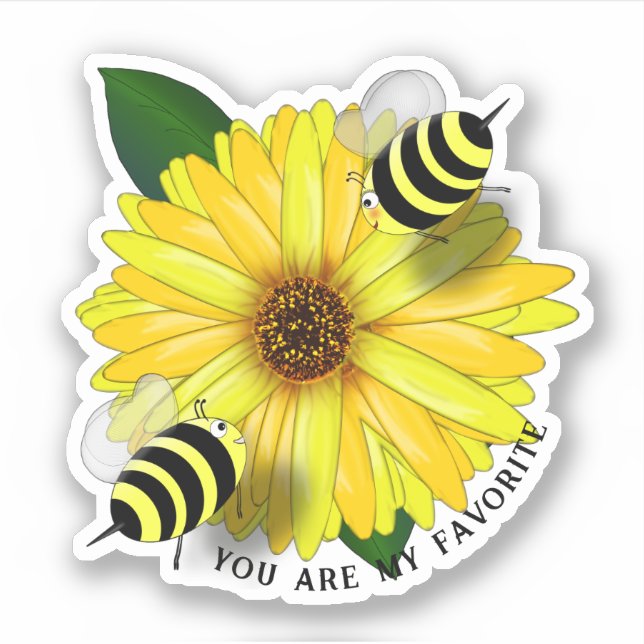 Bee's Lunch Date on Yellow Flower Sticker (Front)