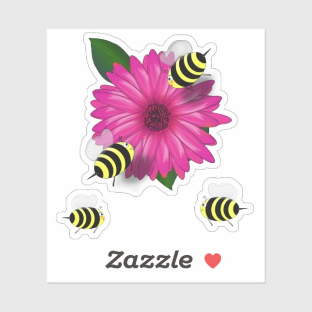 Bees Meeting on Pink Flower Sticker (Sheet)