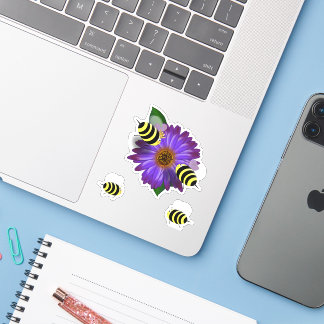 Bees Meeting on Puprle Flower Sticker
