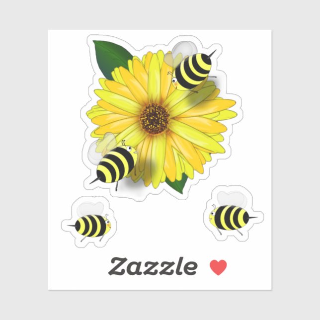 Bees Meeting on Yellow Flower Sticker (Sheet)