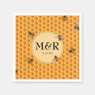 Bees n' Honeycomb Monogram Satin Gold Napkins