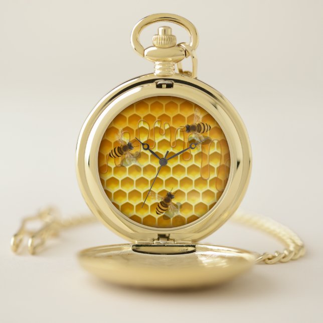 Bees on a Honeycomb Customizable Pocket Watch (Inside)