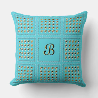 Bees on Blue Initial Cushion