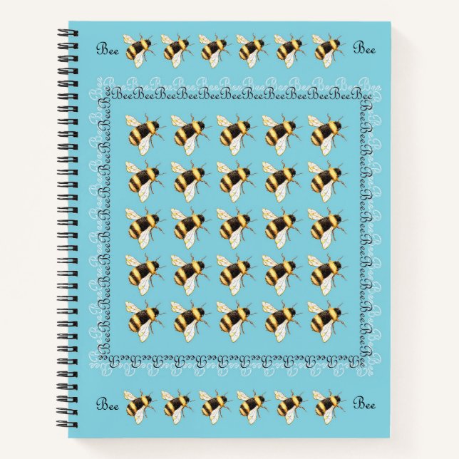 Bees on Blue Spiral Notebook (Front)