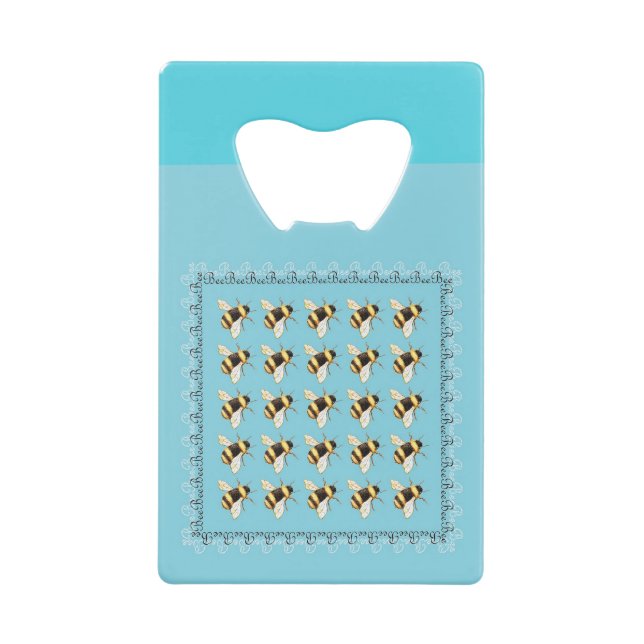 Bees on Blue Stainless Steel Bottle Opener (Front)