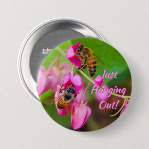 Bees On Coral Vine Flowers Photograph Button