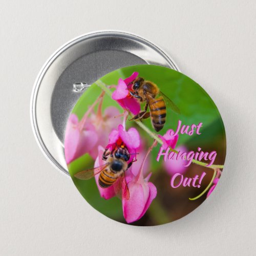 Bees On Coral Vine Flowers Photograph Button