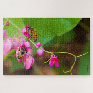 Bees On Coral Vine Flowers Photograph Jigsaw Puzzle