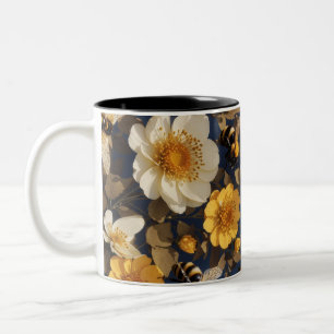 bees on flowers Two-Tone coffee mug