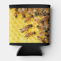 Bees on Honeycomb Can Coozy