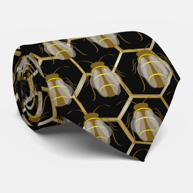 Bees On Honeycomb Neck Tie (Rolled)