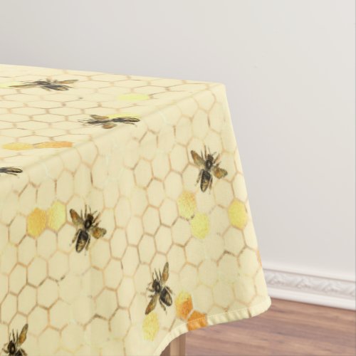 Bees on Honeycomb Pattern Gold Yellow Tablecloth