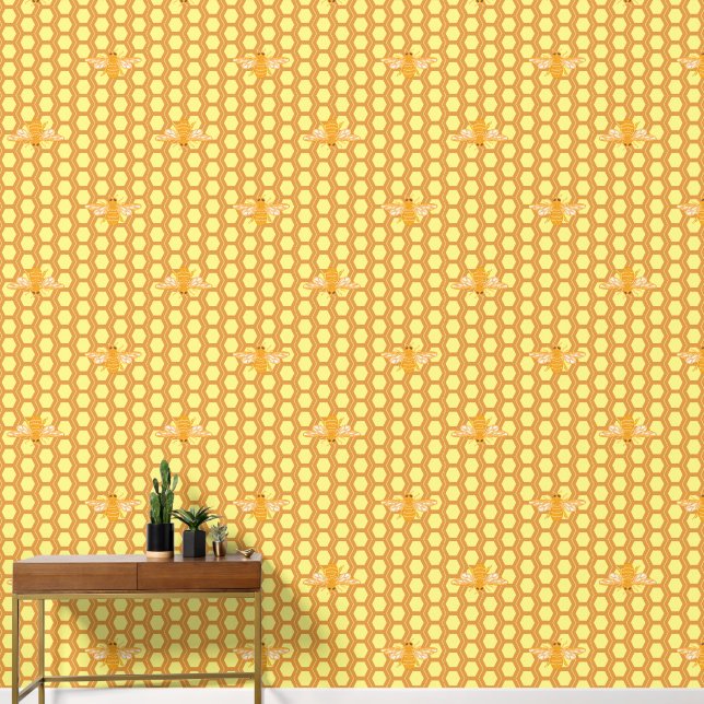 Bees on honeycomb pattern Wallpaper (Hallway)