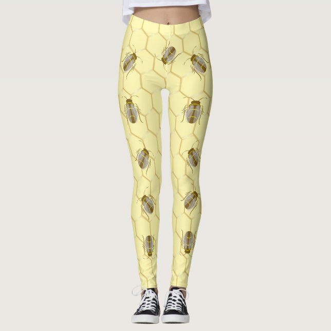 Bees On Honeycomb Yellow Leggings (Front)