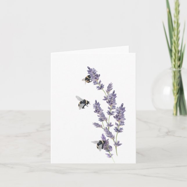 Bees on Lavender Flowers Note Card (Front)