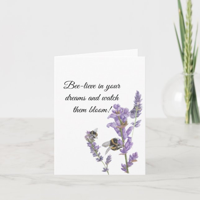 Bees on Lavender - Motivational Note Card (Front)
