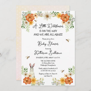 Bees Spring Little Wildflower Girl Baby Shower Invitation