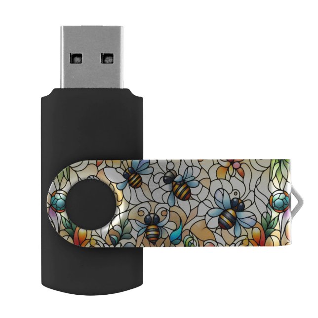 Bees Stain Glass Effect  Flash Drive (Opened)