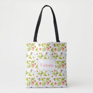 Bees Strawberries Butterflies Spring Summer name Tote Bag