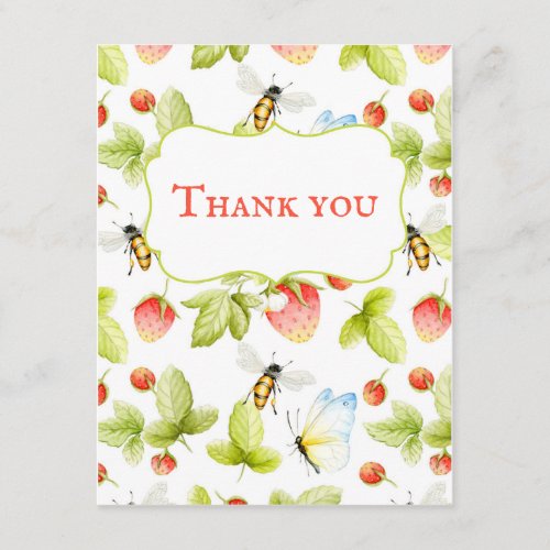 Bees Strawberries Butterflies Spring Summer  Thank You Card