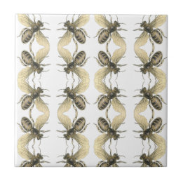 Bees Stripe Brown Gold  |  Ceramic Tile