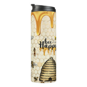 Bees, Sunflowers, and Honeycomb with "Bee Happy" Thermal Tumbler