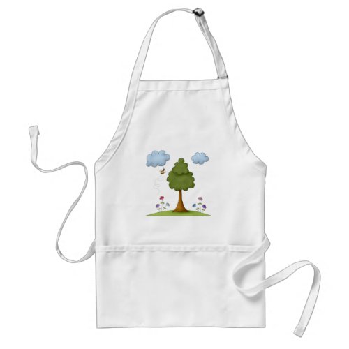 Bees Tree Flowers And Clouds Adult Apron