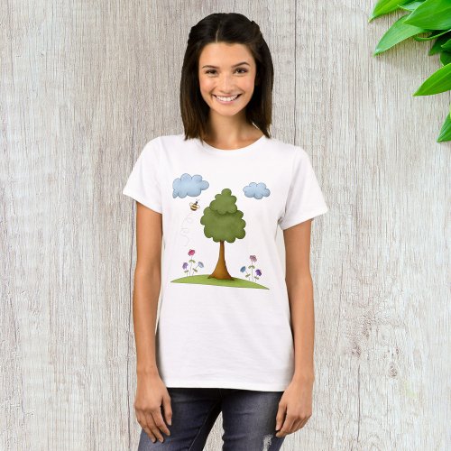 Bees Tree Flowers And Clouds T_Shirt