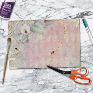 Bees Vintage Floral Argyle Lace Tissue Paper