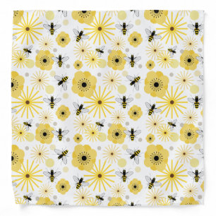 Bees Wildflowers Pattern Bandana