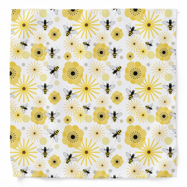Bees Wildflowers Pattern Bandana (Front)