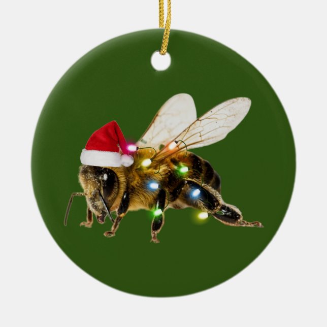 Bees With Hat Lights Christmas Ceramic Ornament (Front)