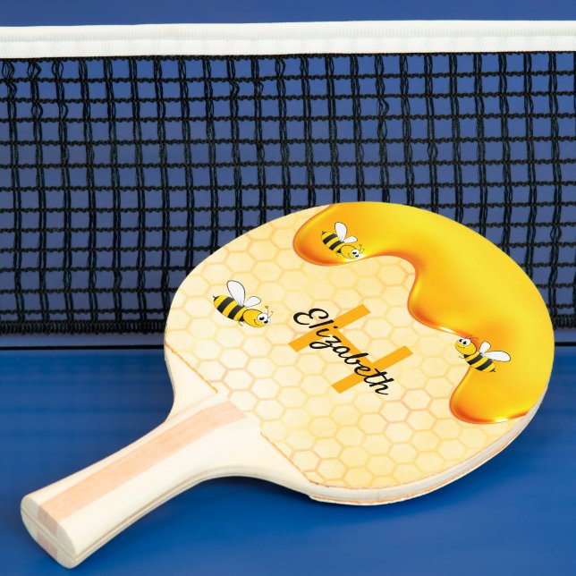 Bees Yellow dripping honey honeycomb name Ping Pong Paddle (Insitu)