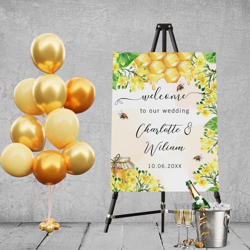 Bees yellow flowers honey wedding welcome foam board