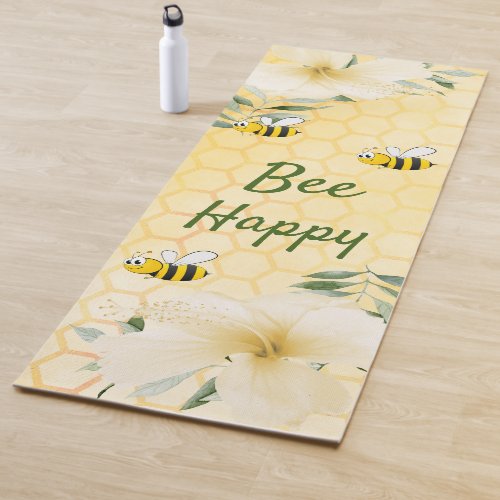 Bees yellow honeycomb floral bee happy yoga mat