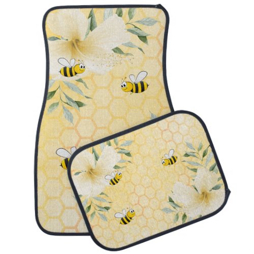 Bees yellow honeycomb florals car floor mat