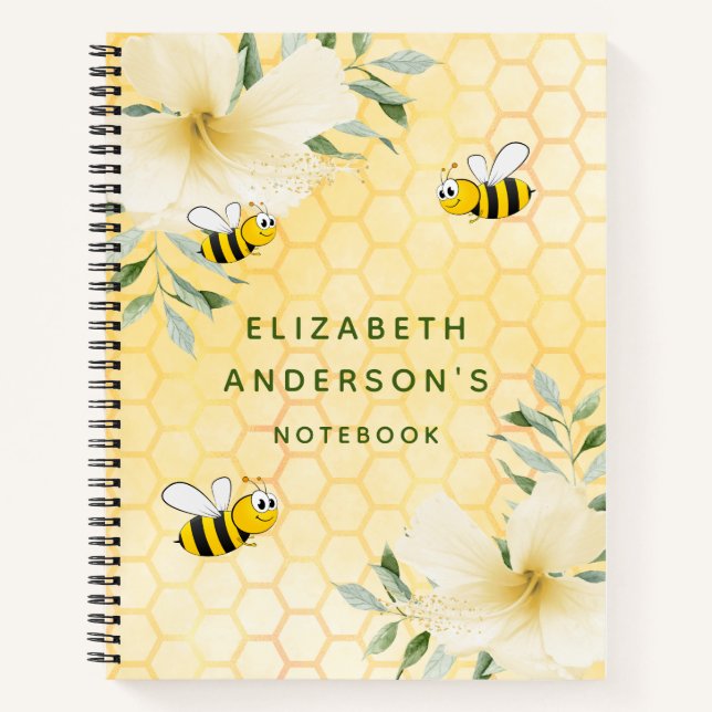 Bees yellow honeycomb florals notebook (Front)