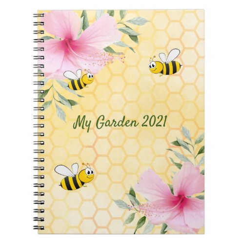 Bees yellow honeycomb flowers garden backyard notebook