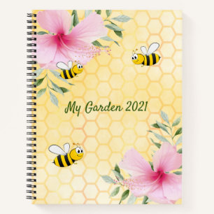 Bees yellow honeycomb garden backyard pink notebook