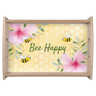 Bees yellow honeycomb pink floral serving tray