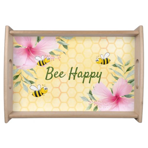 Bees yellow honeycomb pink floral serving tray