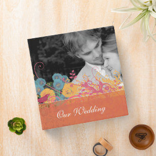 Beeswax Aqua Pink Vintage Bird Wild Flower Wedding 3 Ring Binder