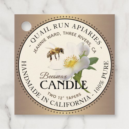 Beeswax Candle Favor Tag Honeybee and Wild Rose 