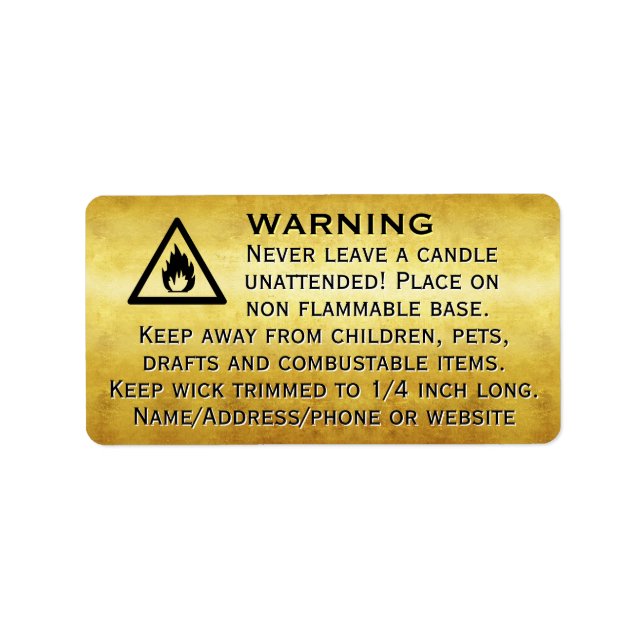 Beeswax Candle Gold Leaf Warning Label (Front)