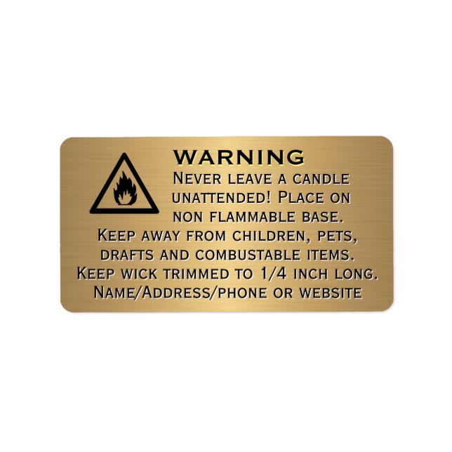 Beeswax Candle Gold Warning Label (Front)